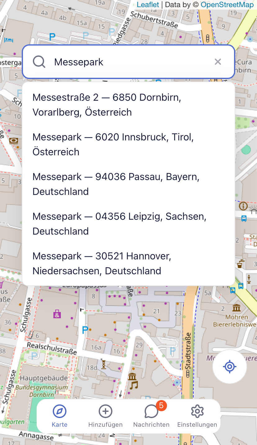 Vukha Park App Hauptansicht